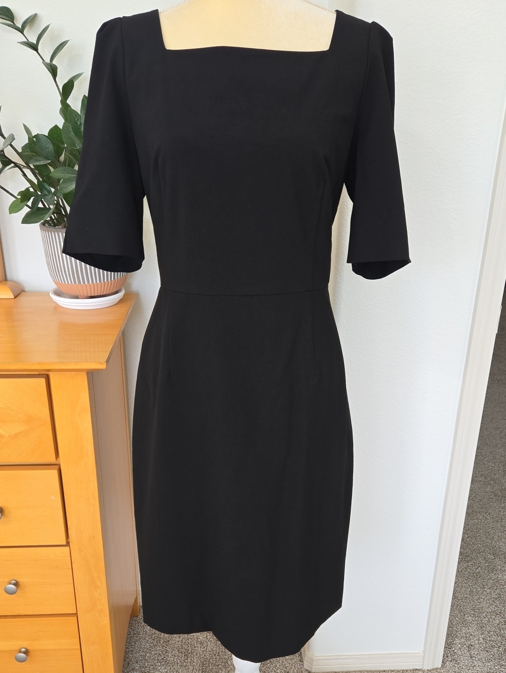 Ann Taylor Black Square-Neck Midi Dress